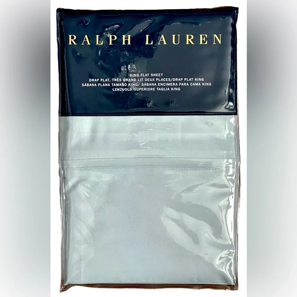 $145 NEW RALPH LAUREN HOME KING FLAT SHEET 464 TC LIGHT OXFORD BABY BLUE PERCALE
